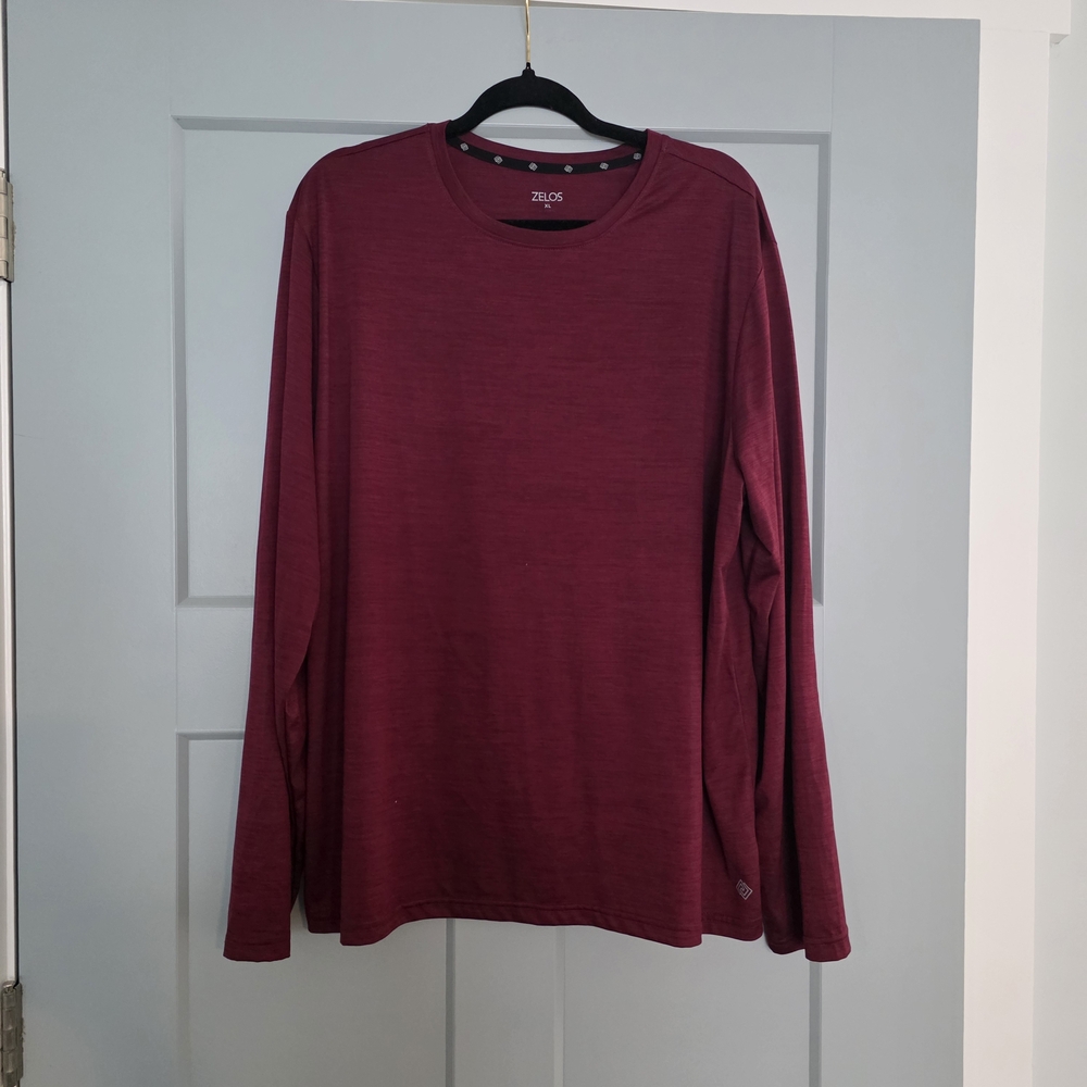 Zelos Men’s XL Burgundy Long Sleeve Athletic Shirt | Needs Repair | Activewear